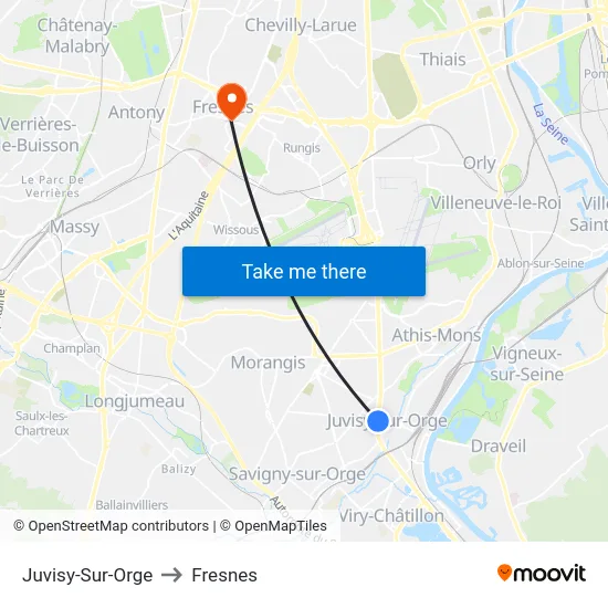 Juvisy-Sur-Orge to Fresnes map
