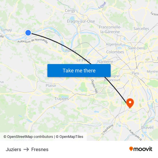 Juziers to Fresnes map