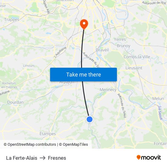 La Ferte-Alais to Fresnes map