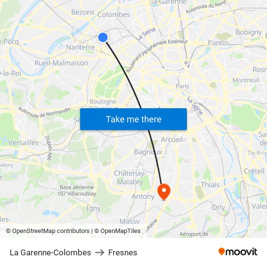 La Garenne-Colombes to Fresnes map