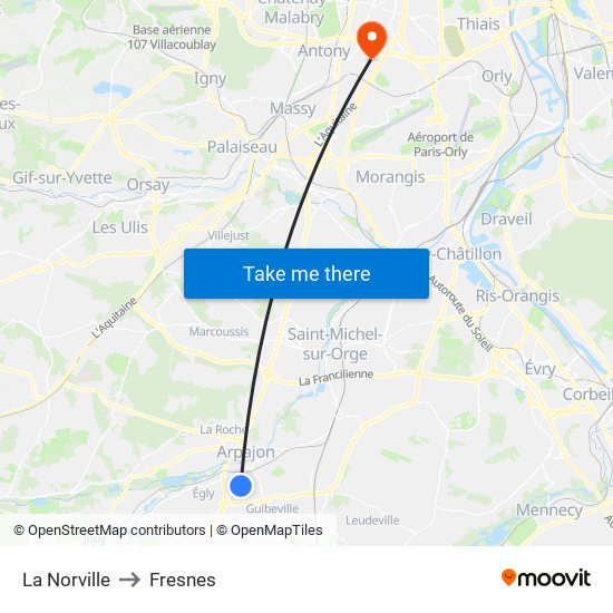 La Norville to Fresnes map