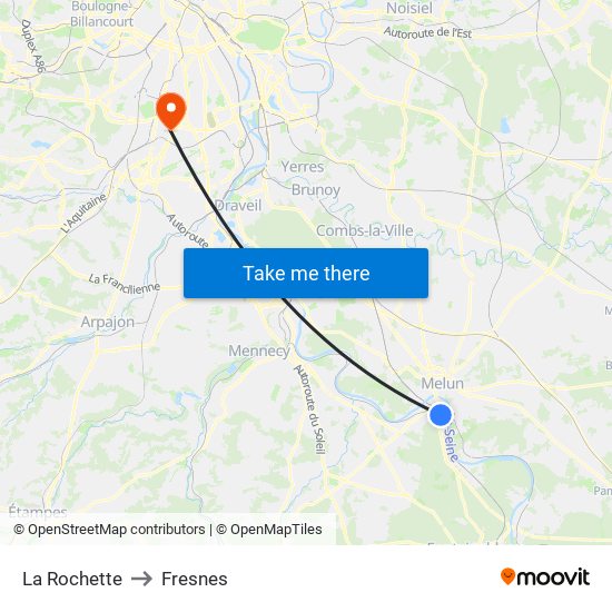 La Rochette to Fresnes map