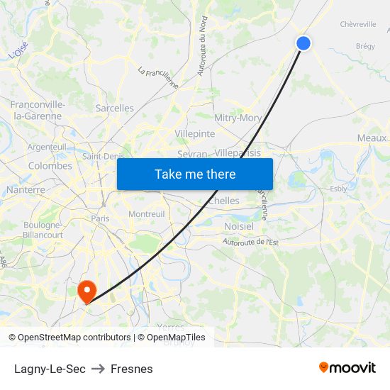 Lagny-Le-Sec to Fresnes map