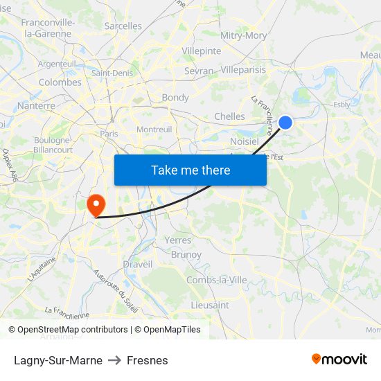 Lagny-Sur-Marne to Fresnes map