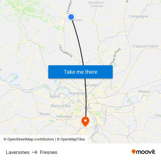 Laversines to Fresnes map