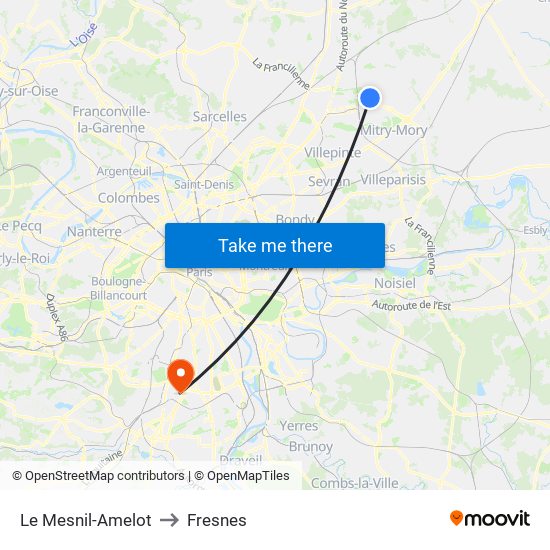 Le Mesnil-Amelot to Fresnes map