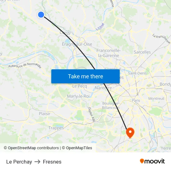 Le Perchay to Fresnes map