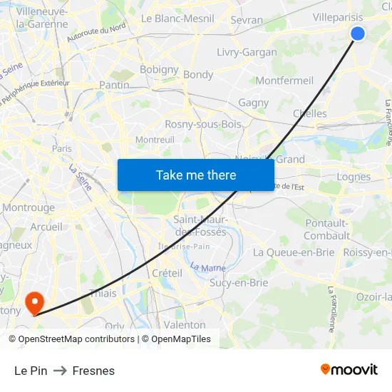 Le Pin to Fresnes map