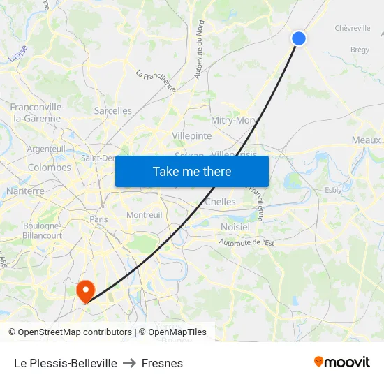 Le Plessis-Belleville to Fresnes map