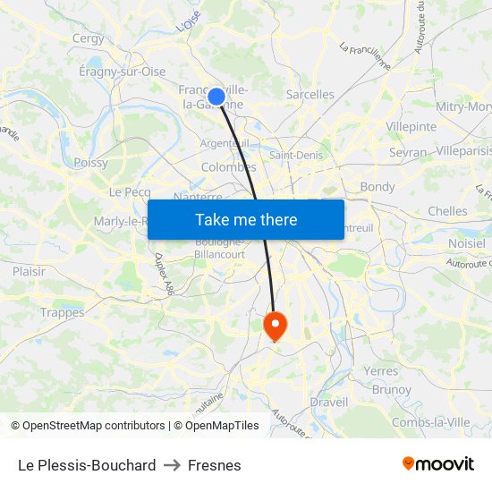 Le Plessis-Bouchard to Fresnes map