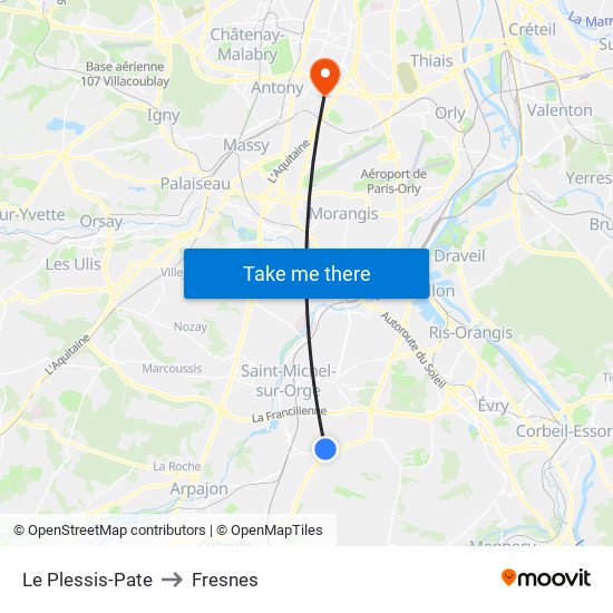 Le Plessis-Pate to Fresnes map