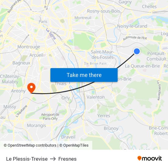Le Plessis-Trevise to Fresnes map
