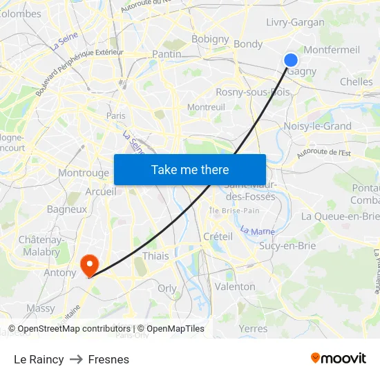 Le Raincy to Fresnes map