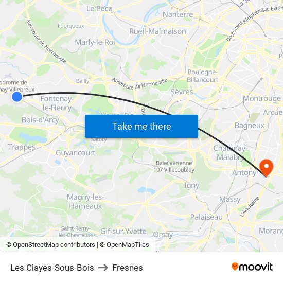 Les Clayes-Sous-Bois to Fresnes map