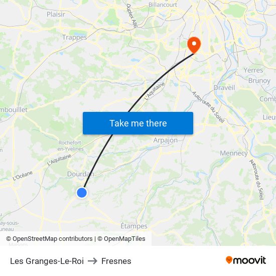 Les Granges-Le-Roi to Fresnes map