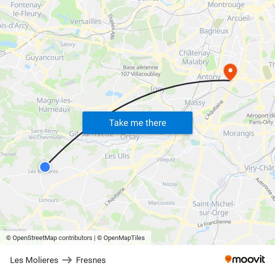 Les Molieres to Fresnes map