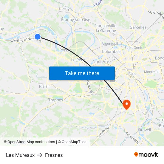 Les Mureaux to Fresnes map