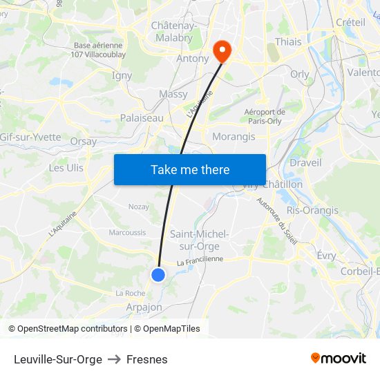 Leuville-Sur-Orge to Fresnes map