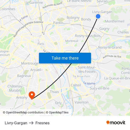 Livry-Gargan to Fresnes map
