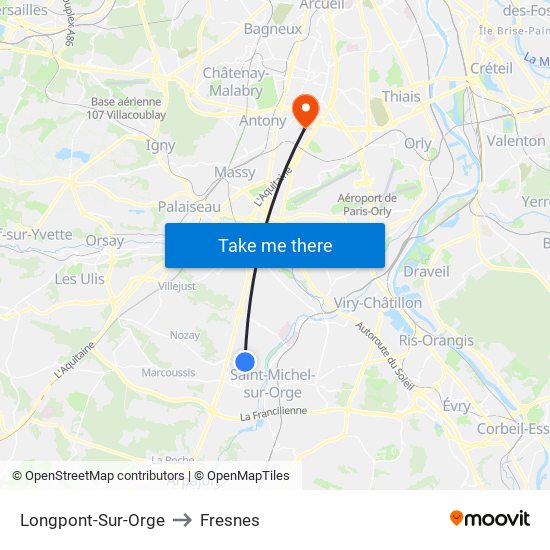 Longpont-Sur-Orge to Fresnes map