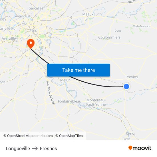 Longueville to Fresnes map