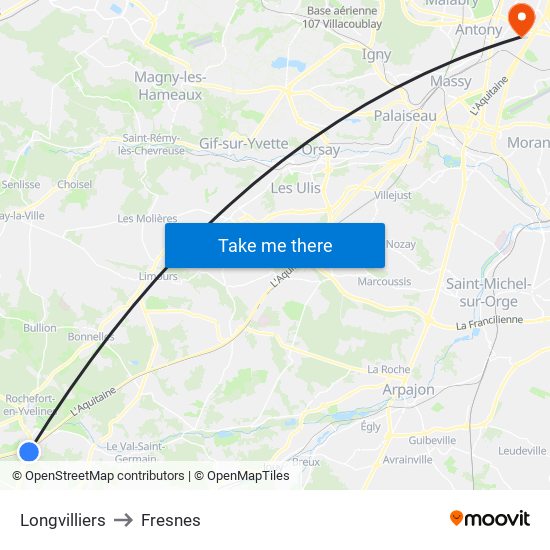 Longvilliers to Fresnes map