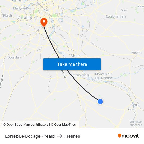 Lorrez-Le-Bocage-Preaux to Fresnes map