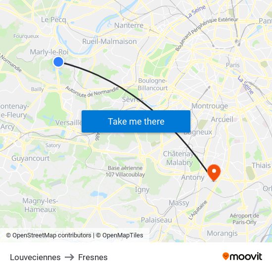 Louveciennes to Fresnes map