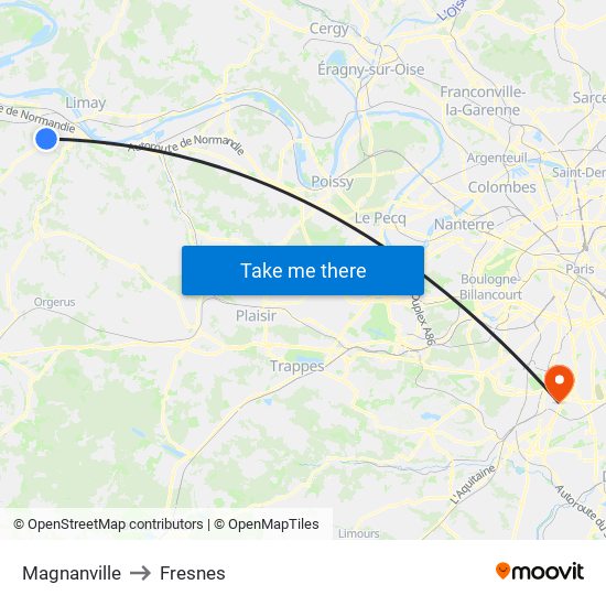 Magnanville to Fresnes map