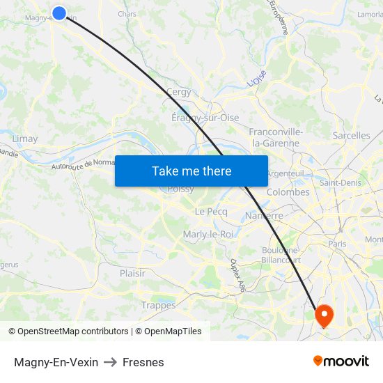 Magny-En-Vexin to Fresnes map