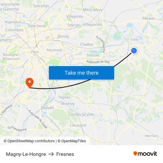 Magny-Le-Hongre to Fresnes map