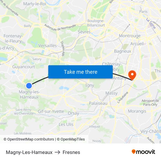 Magny-Les-Hameaux to Fresnes map