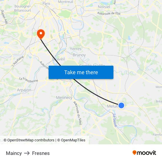 Maincy to Fresnes map