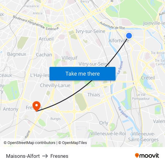 Maisons-Alfort to Fresnes map