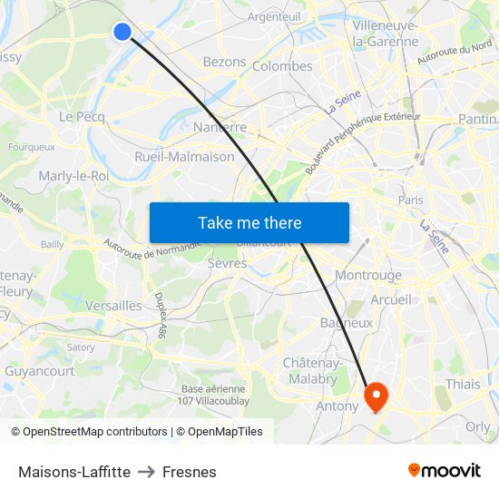 Maisons-Laffitte to Fresnes map