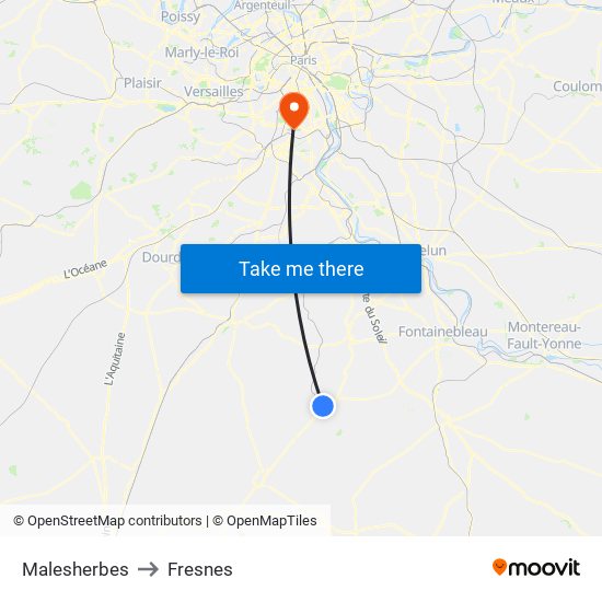 Malesherbes to Fresnes map