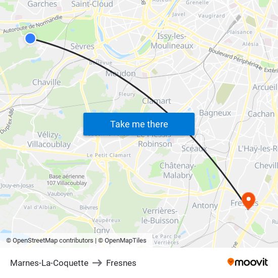 Marnes-La-Coquette to Fresnes map
