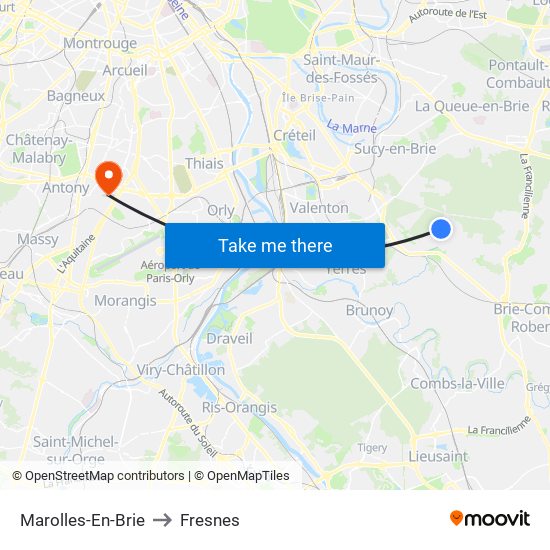 Marolles-En-Brie to Fresnes map