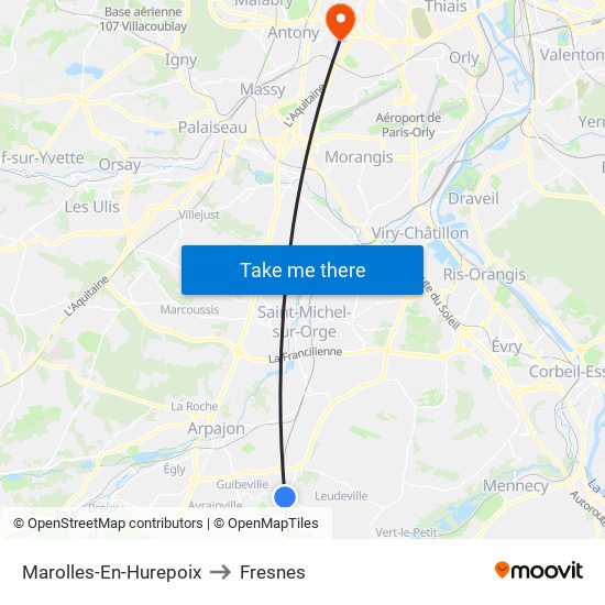 Marolles-En-Hurepoix to Fresnes map