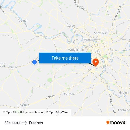 Maulette to Fresnes map