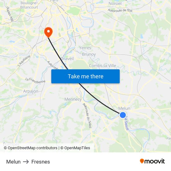 Melun to Fresnes map
