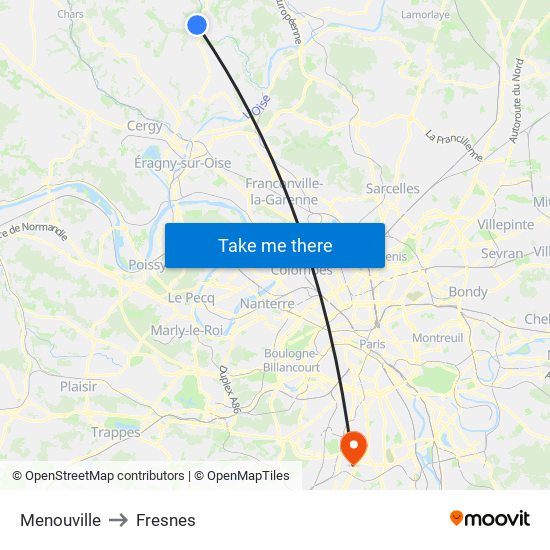 Menouville to Fresnes map