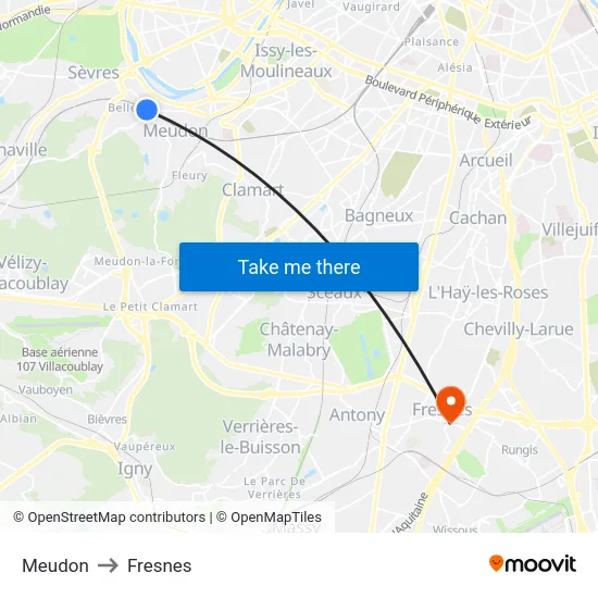 Meudon to Fresnes map