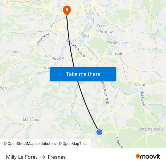 Milly-La-Foret to Fresnes map