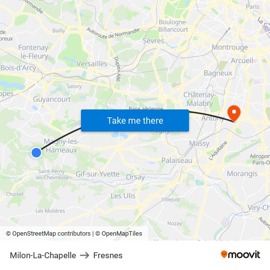 Milon-La-Chapelle to Fresnes map