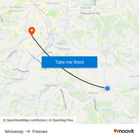 Moisenay to Fresnes map