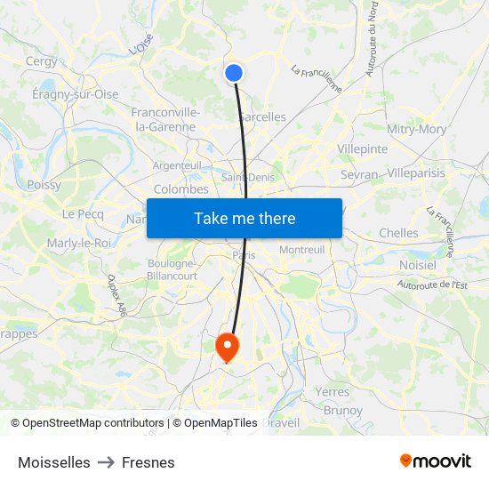 Moisselles to Fresnes map