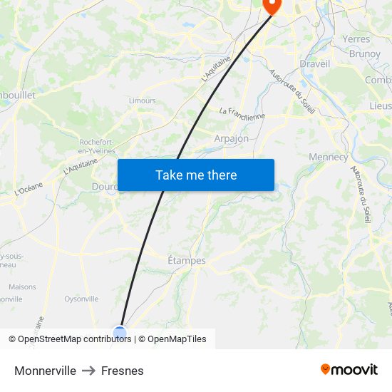 Monnerville to Fresnes map