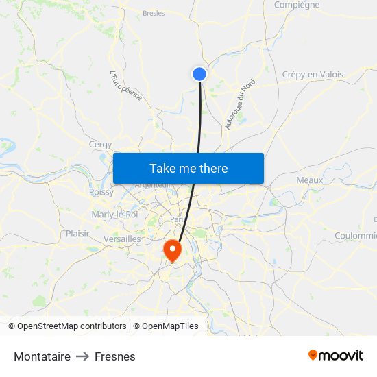 Montataire to Fresnes map
