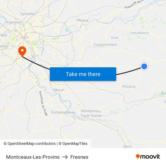 Montceaux-Les-Provins to Fresnes map